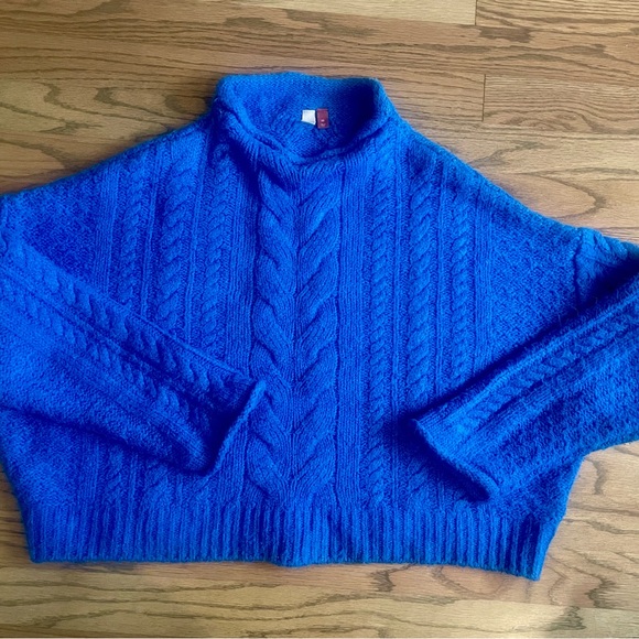 Pilcro Sweaters - Pilcro Bright Blue Cable Knit Cropped Sweater